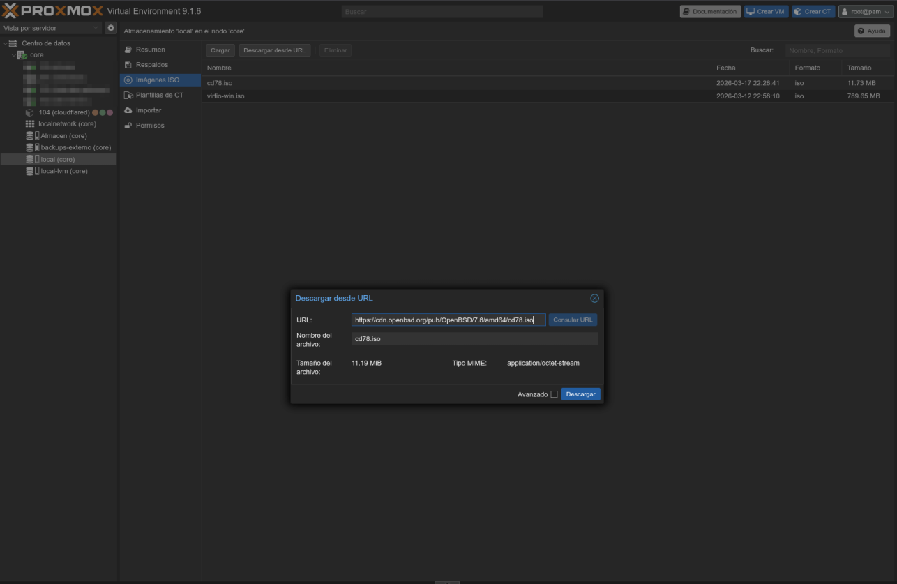 Descargar desde URL en Proxmox