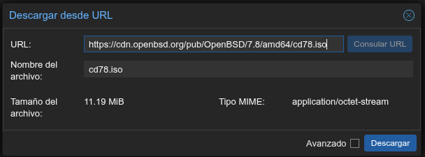 Descargar desde URL en Proxmox