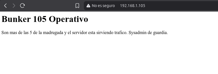 El navegador mostrando Búnker 105 Operativo